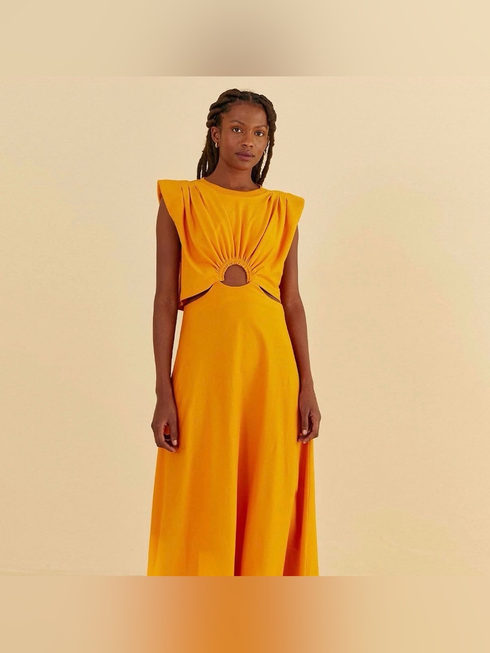 FARM Rio-sz M- Orange Cutout A-Line Maxi Dress, Summer Must Have! 100% Cotton